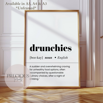 Drunchies Definition Funny Poster / Funny Kitchen pub poster / Funny Alcohol Poster