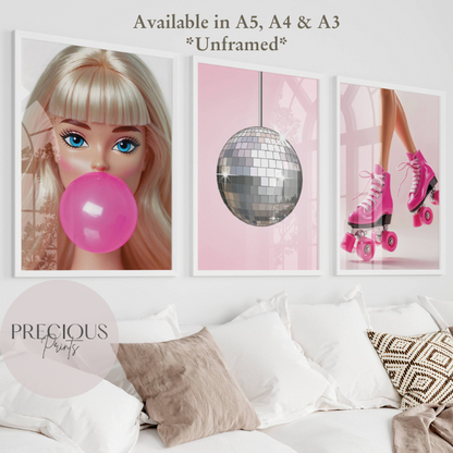 Set of 3 Barbie Pink Preppy Prints / Tween Children's Poster / Trendy Wall Art / Unframed
