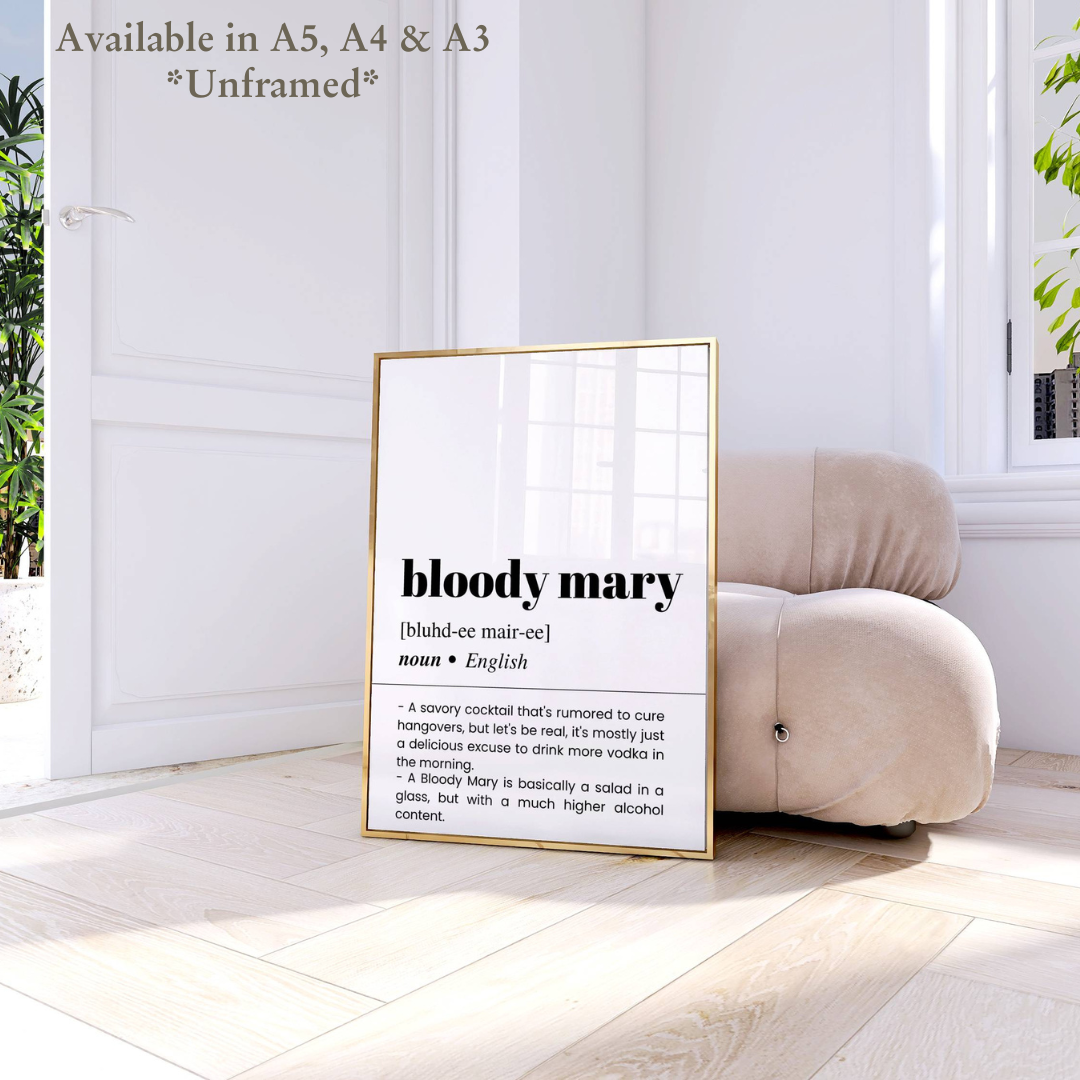 Bloody Mary Definition Funny Poster / Funny Kitchen pub poster / Funny Alcohol Poster