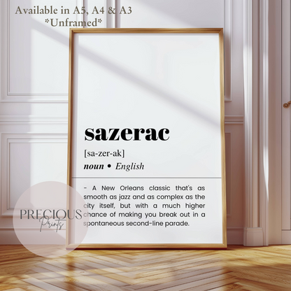 Sazerac Definition Funny Poster / Funny Kitchen pub poster / Funny Alcohol Poster