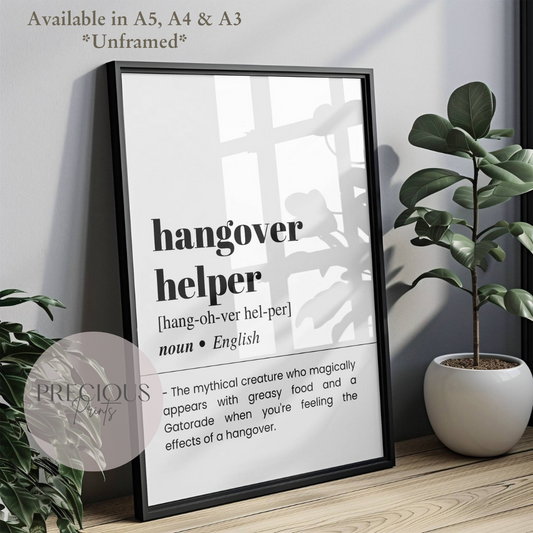 Hang over helper Definition Funny Poster / Funny Kitchen pub poster / Funny Alcohol Poster