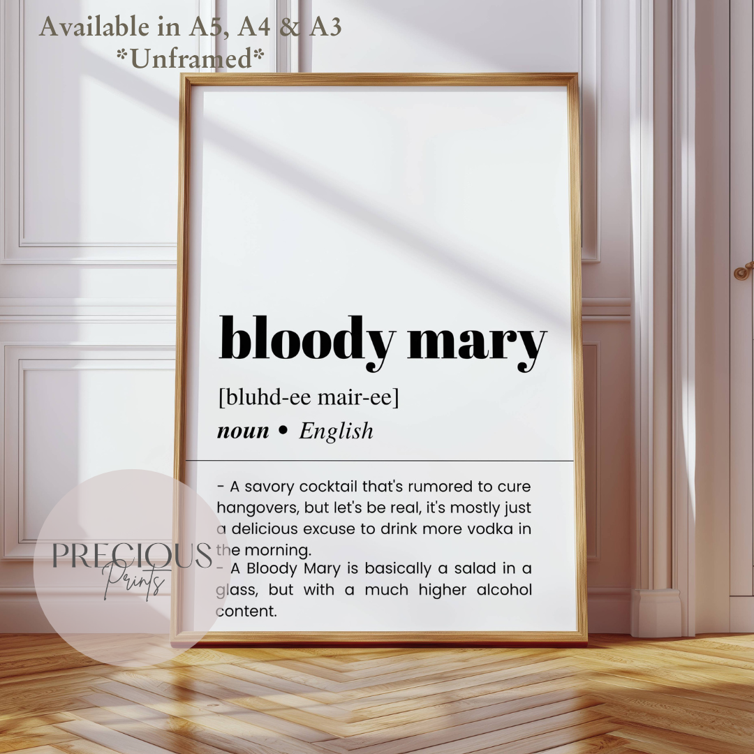 Bloody Mary Definition Funny Poster / Funny Kitchen pub poster / Funny Alcohol Poster