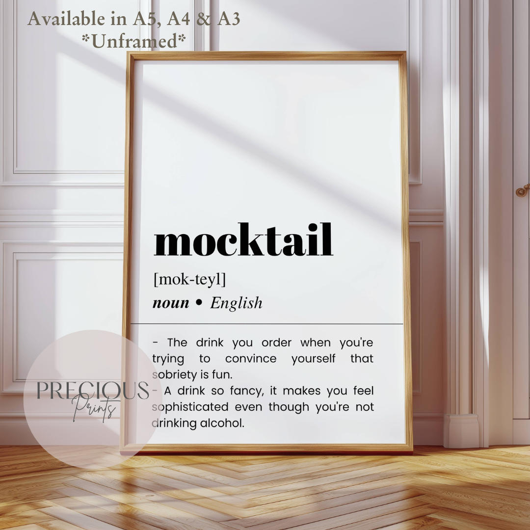 Mocktail Definition Funny Poster / Funny Kitchen pub poster / Funny Alcohol Poster
