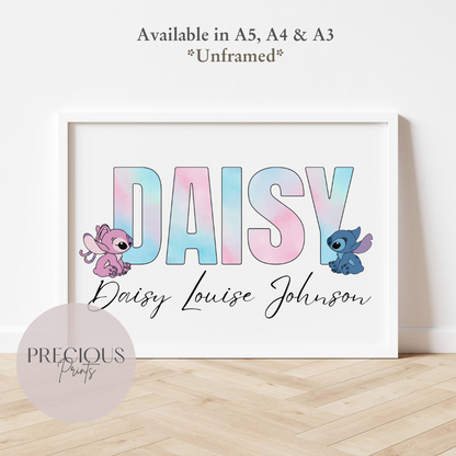 Personalised Angel Stitch Child bedroom Nursery Print