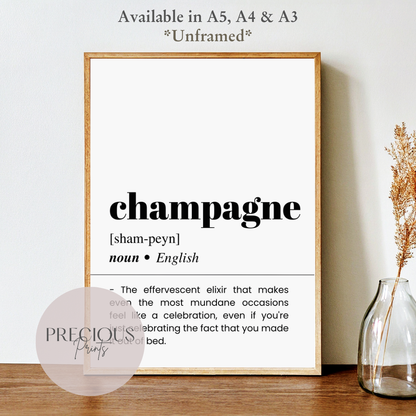 Champagne Definition Funny Poster / Funny Kitchen pub poster / Funny Alcohol Poster