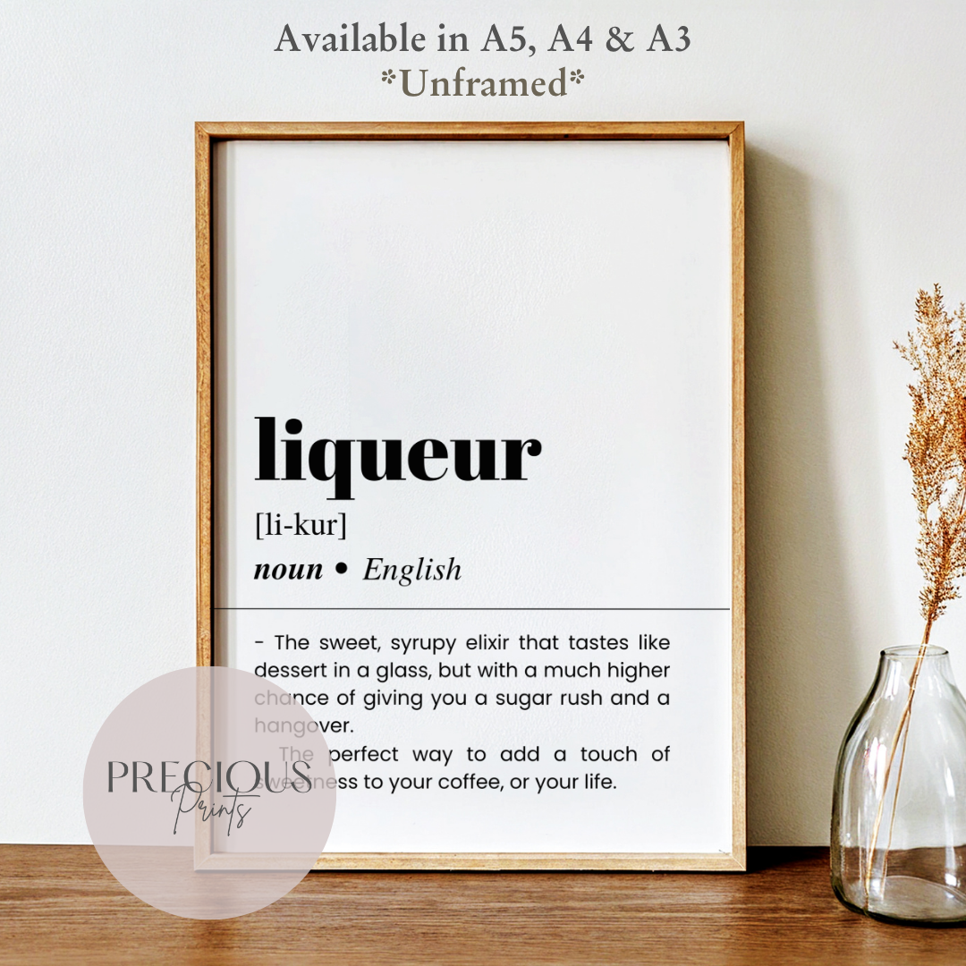 Liqueur Definition Funny Poster / Funny Kitchen pub poster / Funny Alcohol Poster