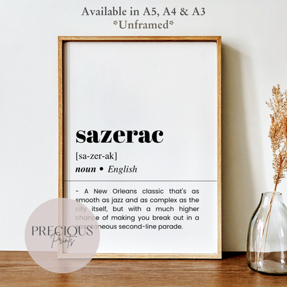 Sazerac Definition Funny Poster / Funny Kitchen pub poster / Funny Alcohol Poster