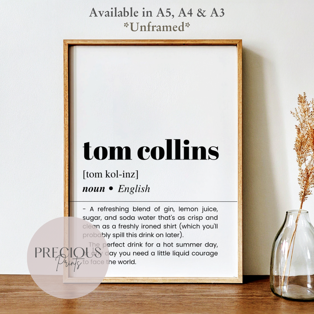 Tom Collins Definition Funny Poster / Funny Kitchen pub poster / Funny Alcohol Poster