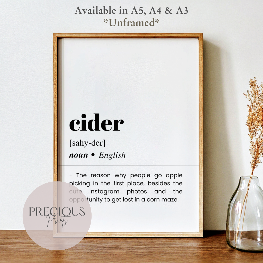Cider Definition Funny Poster / Funny Kitchen pub poster / Funny Alcohol Poster