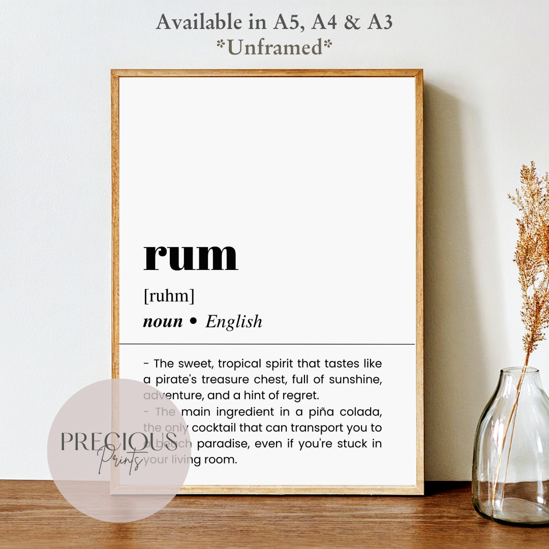 Rum Definition Funny Poster / Funny Kitchen pub poster / Funny Alcohol Poster