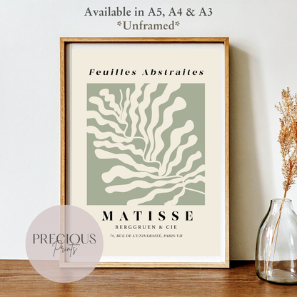 Set of 2 Matisse & William Morris 'Willow' Prints A5 A4 A3 Art Exhibition Sage Green Poster