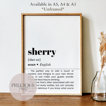 Sherry Definition Funny Poster / Funny Kitchen pub poster / Funny Alcohol Poster