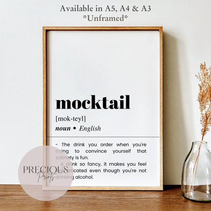 Mocktail Definition Funny Poster / Funny Kitchen pub poster / Funny Alcohol Poster