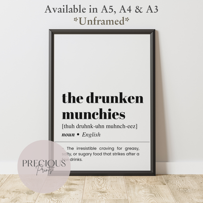 Drunken Munchies Definition Funny Poster / Funny Kitchen pub poster / Funny Alcohol Poster