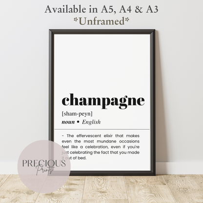 Champagne Definition Funny Poster / Funny Kitchen pub poster / Funny Alcohol Poster