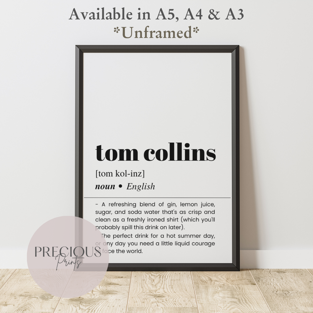 Tom Collins Definition Funny Poster / Funny Kitchen pub poster / Funny Alcohol Poster