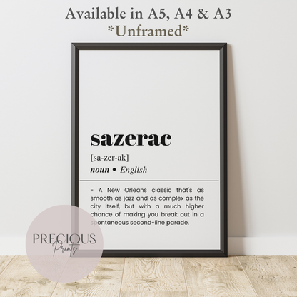 Sazerac Definition Funny Poster / Funny Kitchen pub poster / Funny Alcohol Poster