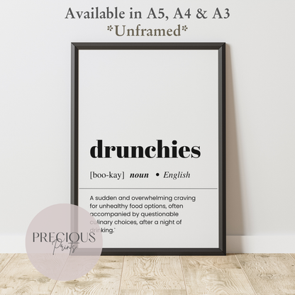 Drunchies Definition Funny Poster / Funny Kitchen pub poster / Funny Alcohol Poster