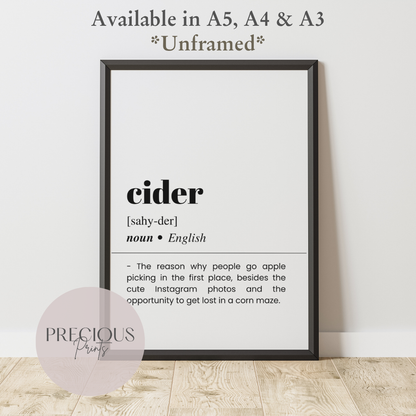 Cider Definition Funny Poster / Funny Kitchen pub poster / Funny Alcohol Poster