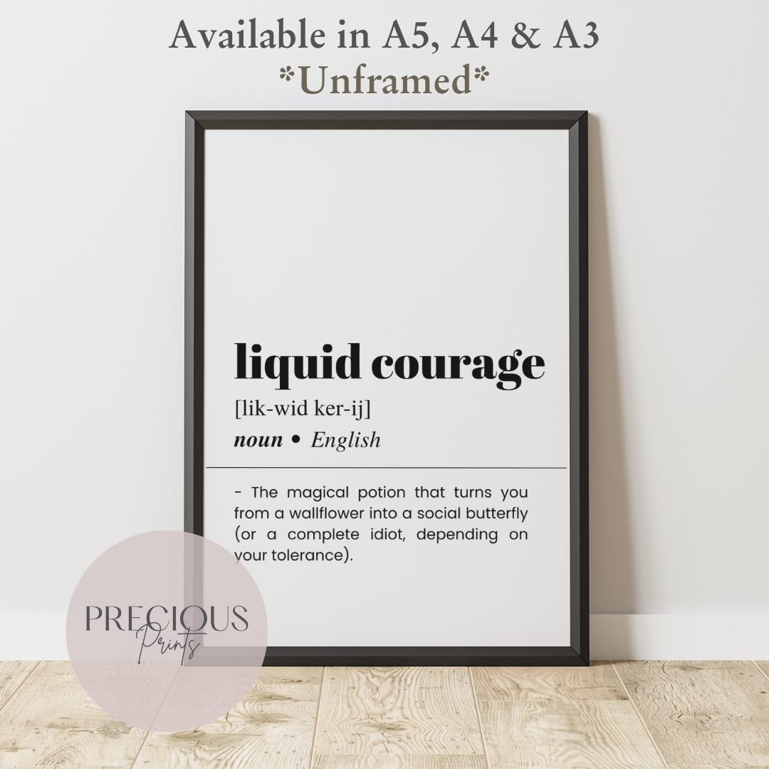 Liquid Courage Definition Funny Poster / Funny Kitchen pub poster / Funny Alcohol Poster