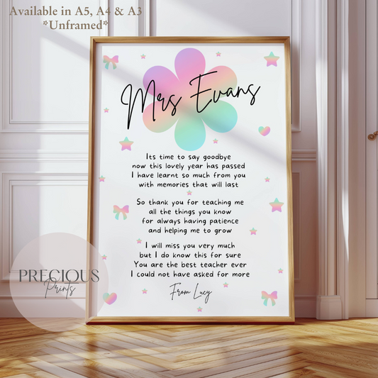 Personalised Thank You Teacher Print Gift