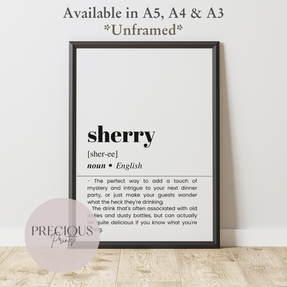 Sherry Definition Funny Poster / Funny Kitchen pub poster / Funny Alcohol Poster