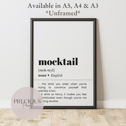 Mocktail Definition Funny Poster / Funny Kitchen pub poster / Funny Alcohol Poster