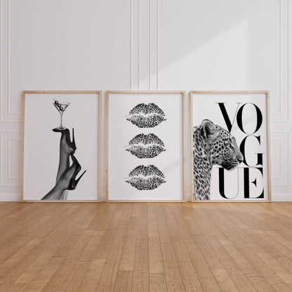 Set of 3 Trendy Prints Cheetah Leopard Eclectic Wall Art
