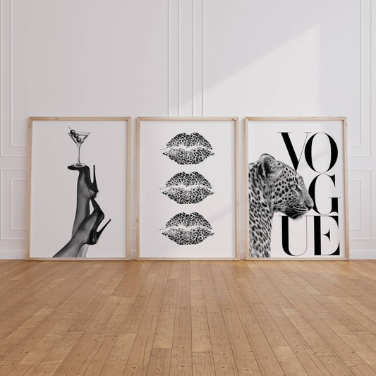 Set of 3 Trendy Prints Cheetah Leopard Eclectic Wall Art