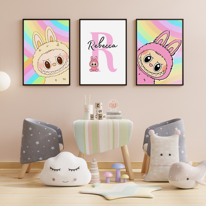 Set of 3 Personalised Labubu Doll Prints / A5 A4 A3 Unframed