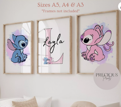 Set of 3 Personalised Angel Stitch Prints