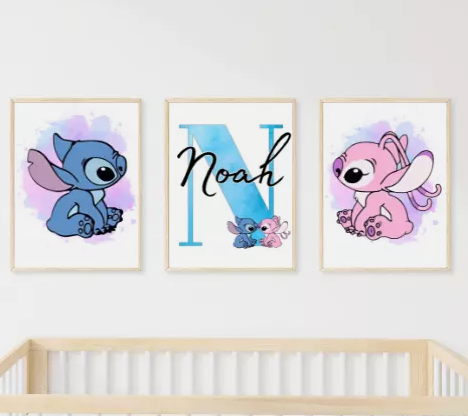 Set of 3 Personalised Angel Stitch Prints