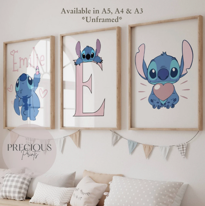Set of 3 Personalised Angel Stitch Child bedroom Nursery Print