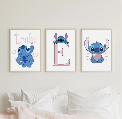 Set of 3 Personalised Angel Stitch Child bedroom Nursery Print