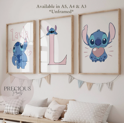 Set of 3 Personalised Angel Stitch Child bedroom Nursery Print