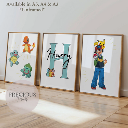 Set of 3 Childrens Personalised Pokemon Bedroom Print / A5 A4 A3