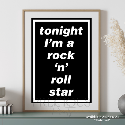 Oasis Lyric Poster - Tonight I'm A Rock 'N' Roll Star