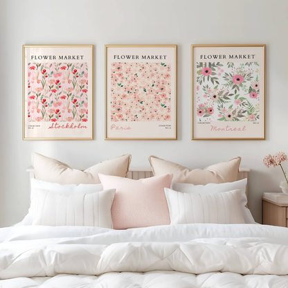 Set of 3 Pink Flower Market Prints